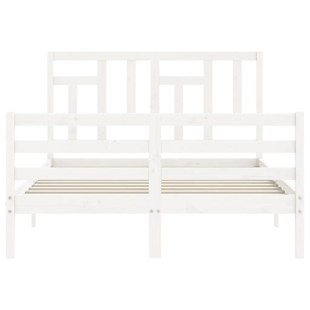 Giroletto con Testiera-Struttura Letto con testiera Bianco Small Double Legno Massello 976538