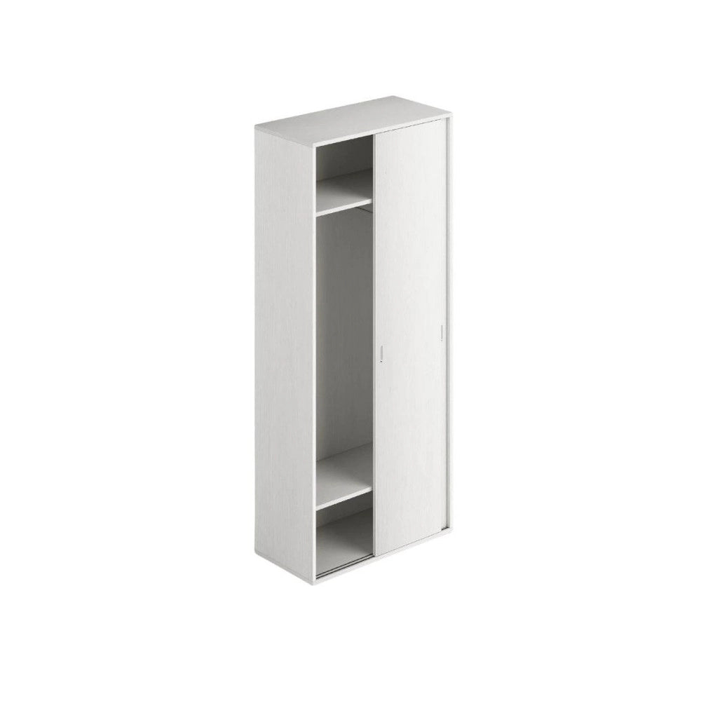Armadio due ante scorrevoli 90x43x212h con appendiabiti colore bianco frassinato