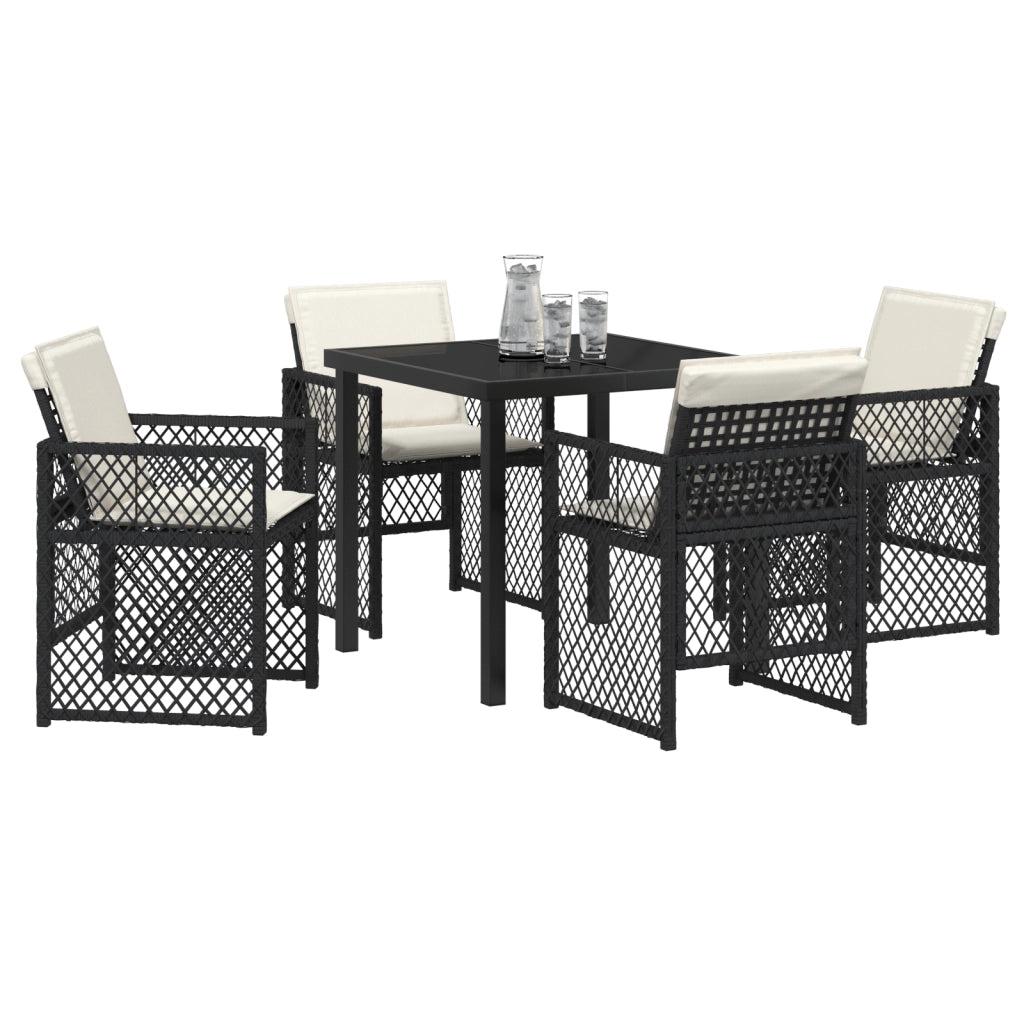 Set pranzo giardino 5 pezzi con cuscini in polirattan nero