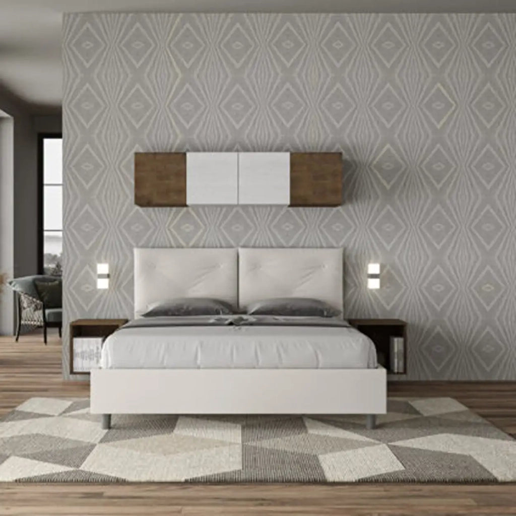 Letto matrimoniale contenitore imbottito 160x200 similpelle bianco Appia