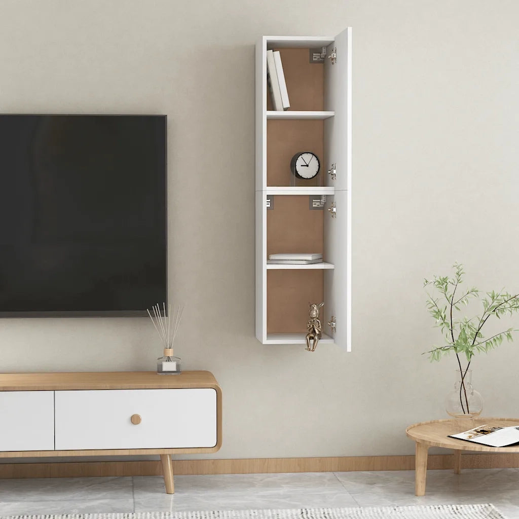 Mobili TV Bianchi 2 pz-Credenza per TV 30,5x30x60 cm in Legno Multistrato