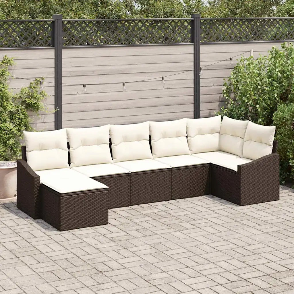 Set di divani con cuscino 7 pcs Marrone polyrattan