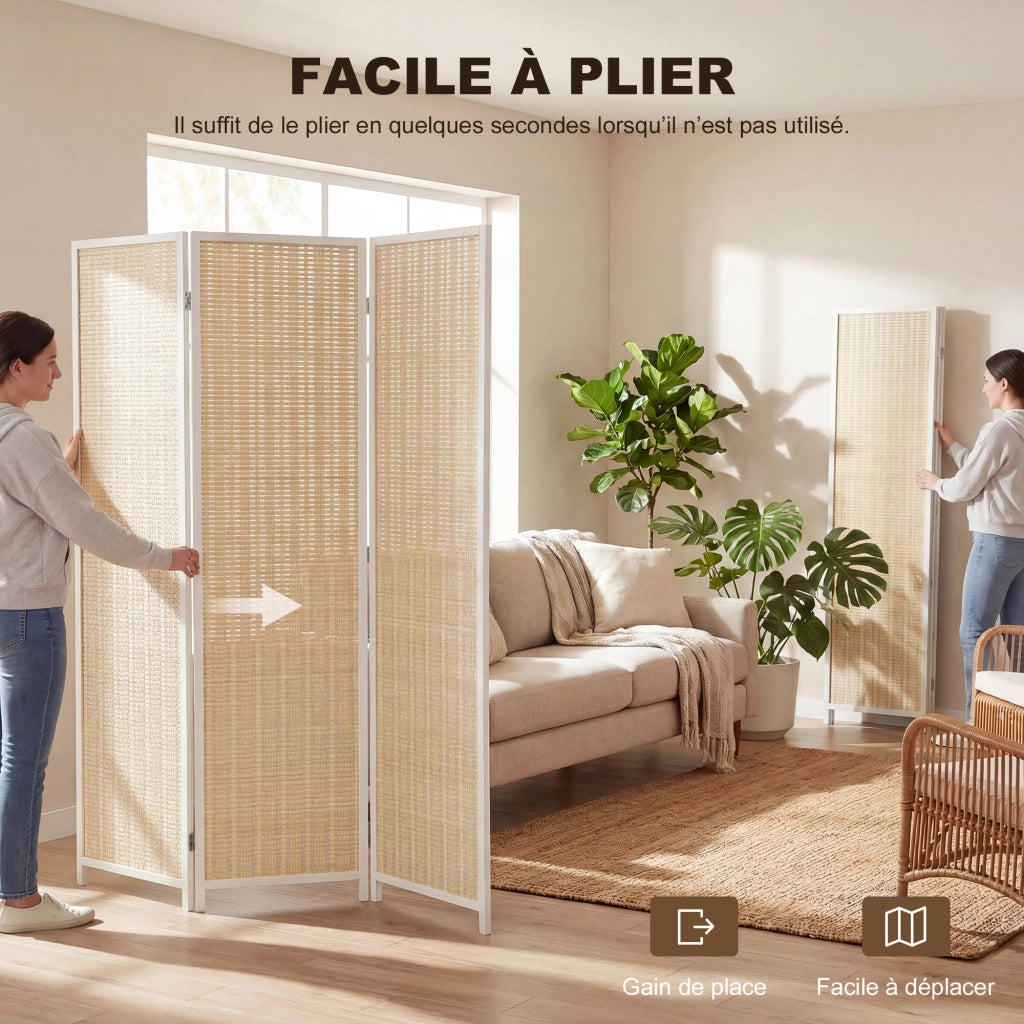 Paravento in legno 3 ante ¨C zephmum ¨C bianco 135x180 cm