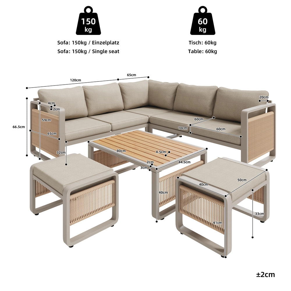 Set Divano da Giardino Angolare 6-7 Posti in Ferro ¨C Xylo ¨C Beige, Cuscini Inclusi