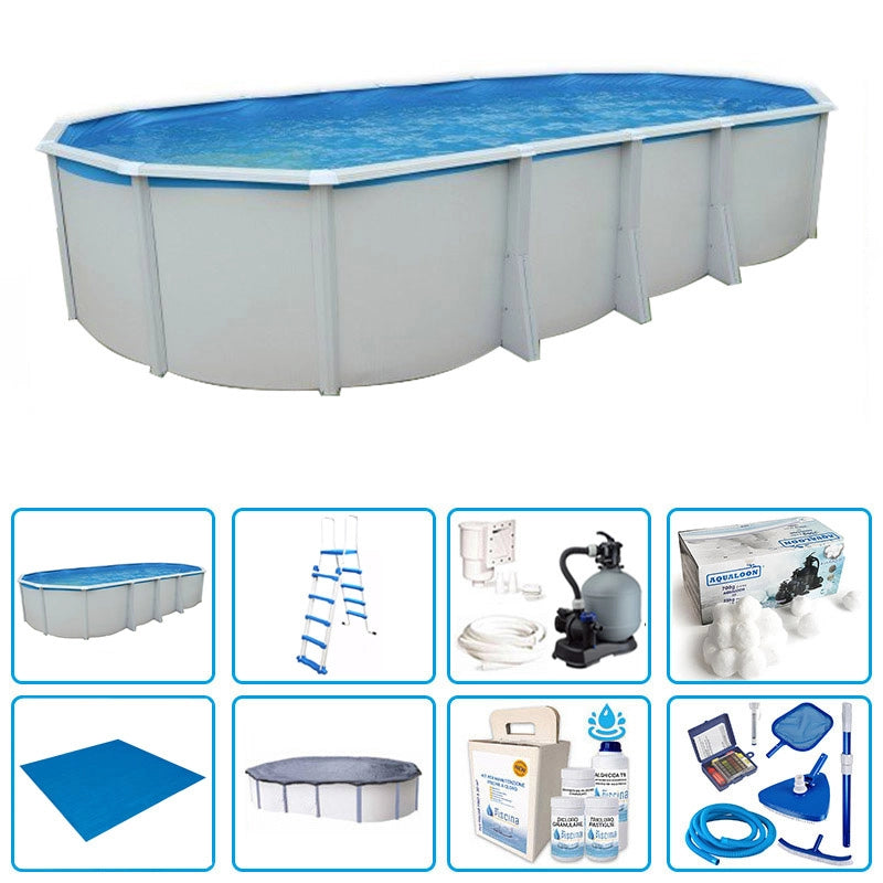 Piscina Fuori Terra Steelwhite Omega 915 Liner 0,6 Mm - 9,15 X 4,57 X H.1,32 M - Kit Pro