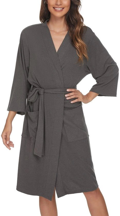 Kamizelletta da donna in cotone 100%, kimono da bagno leggero, abbigliamento da sauna e da casa con maniche corte (grigio scuro, M)