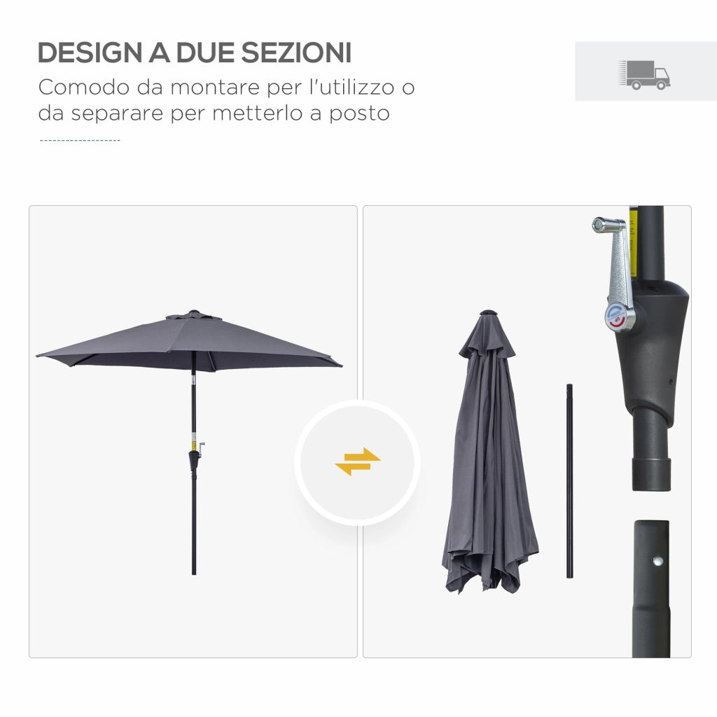 Ombrellone da Giardino Inclinabile 2.6x2.4 m ¨C zephmum ¨C Grigio e Nero in Alluminio e Poliestere
