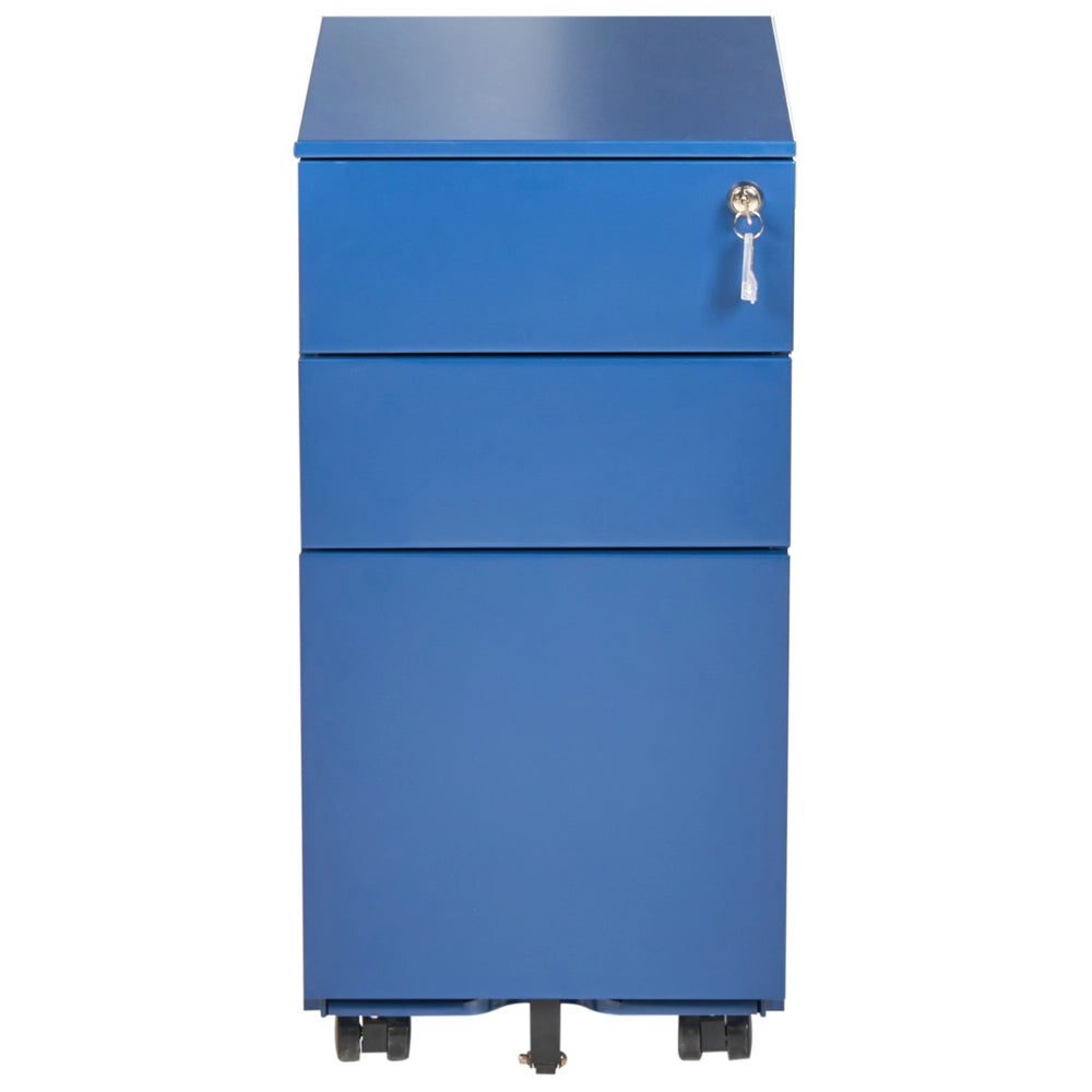 Mobiletto Portaoggetti in Metallo blu con 3 Cassetti con serratura a chiave e ruote industriali moderno Home Office Garage