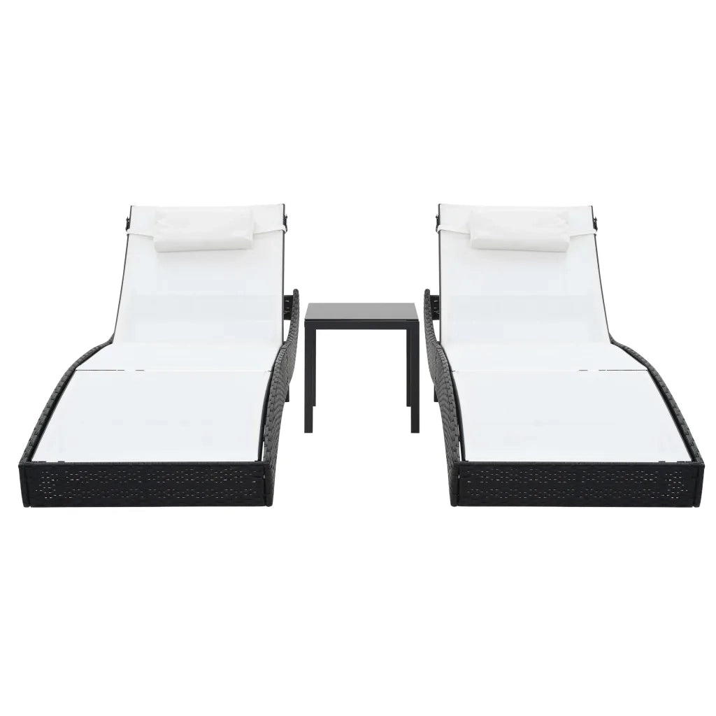 Lettini Prendisole 2 pz | Sdraio da giardino | Lettino da sole e Tavolo in Polyrattan e Textilene Nero