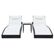 Lettini Prendisole 2 pz | Sdraio da giardino | Lettino da sole e Tavolo in Polyrattan e Textilene Nero