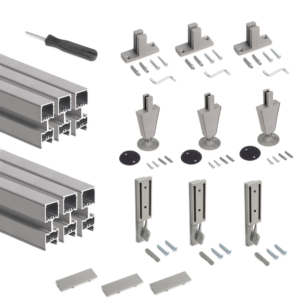 Emuca Zero Kit telaio modulare con ferramenta e 3 profili per montaggio a pavimento e a parete con livellamento circolare, alluminio e zama, grigio pietra
