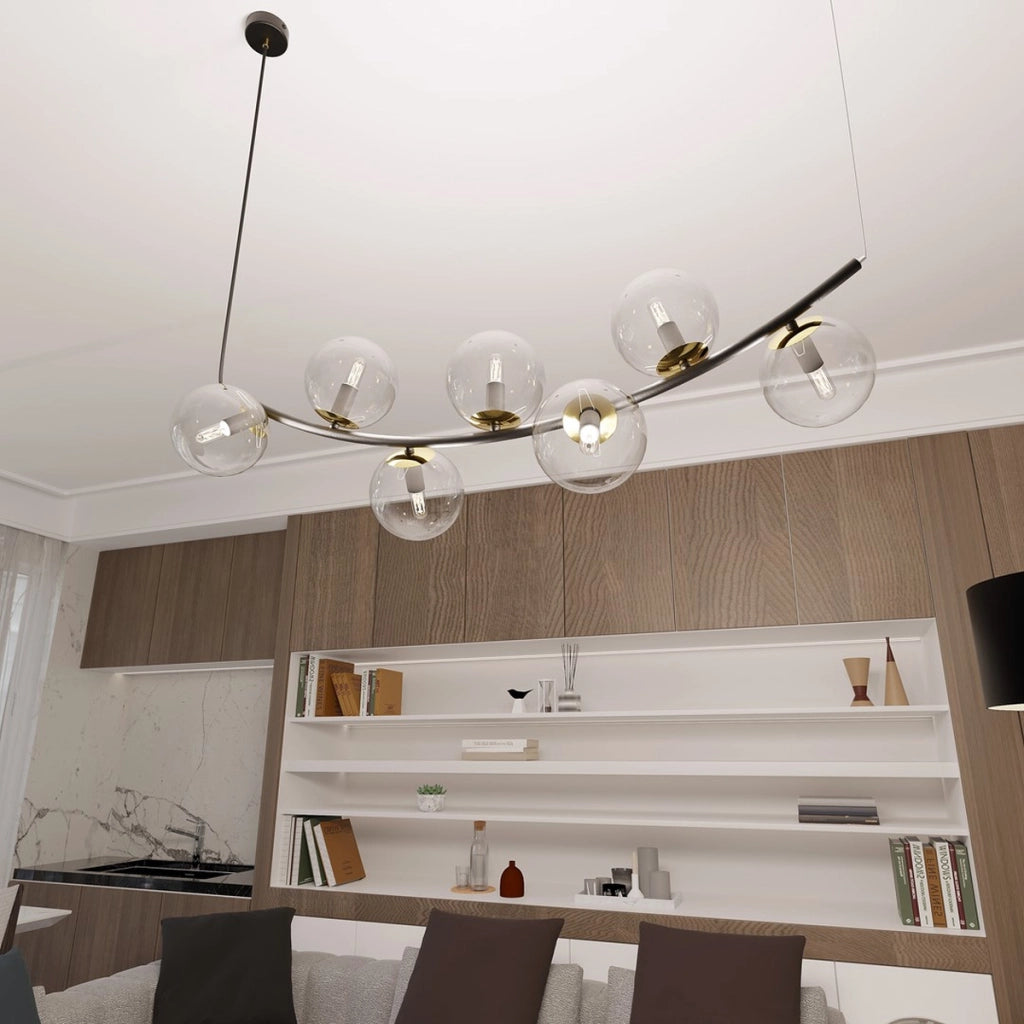 Lampada a sospensione Ritz in acciaio nero e vetro