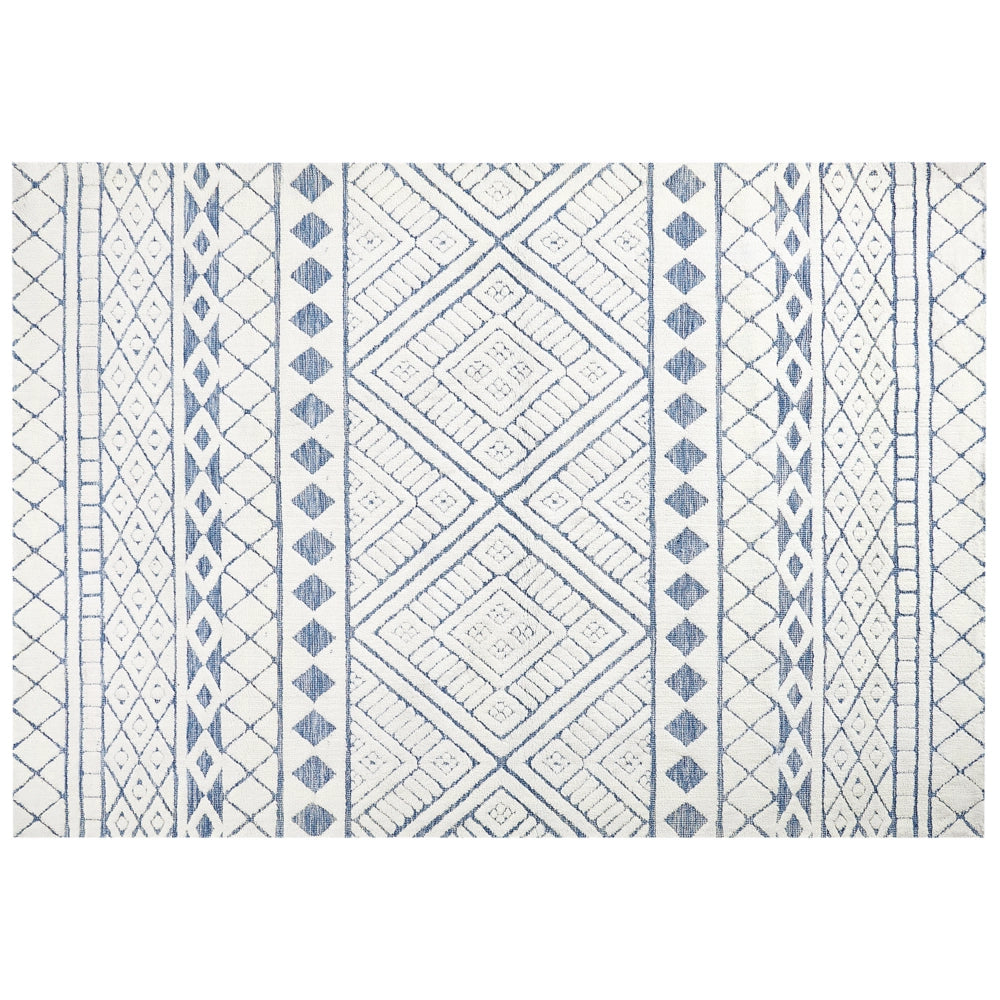 Tappeto moderno in poliestere e cotone decorativo bianco e blu 160 x 230 cm camera da letto soggiorno