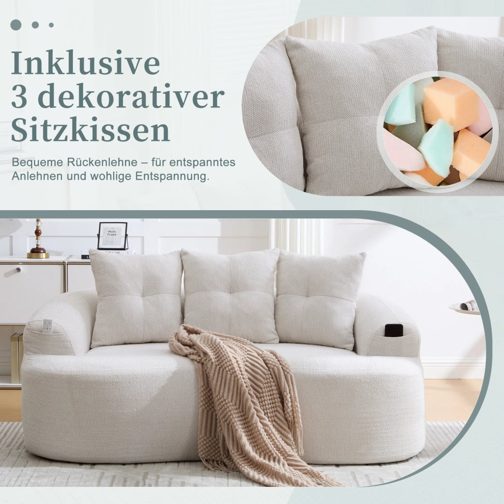 divano a 2 posti con schiuma e molle insacchettate; senza montaggio; in ciniglia beige; 164 Ã— 92 Ã— 60 cm