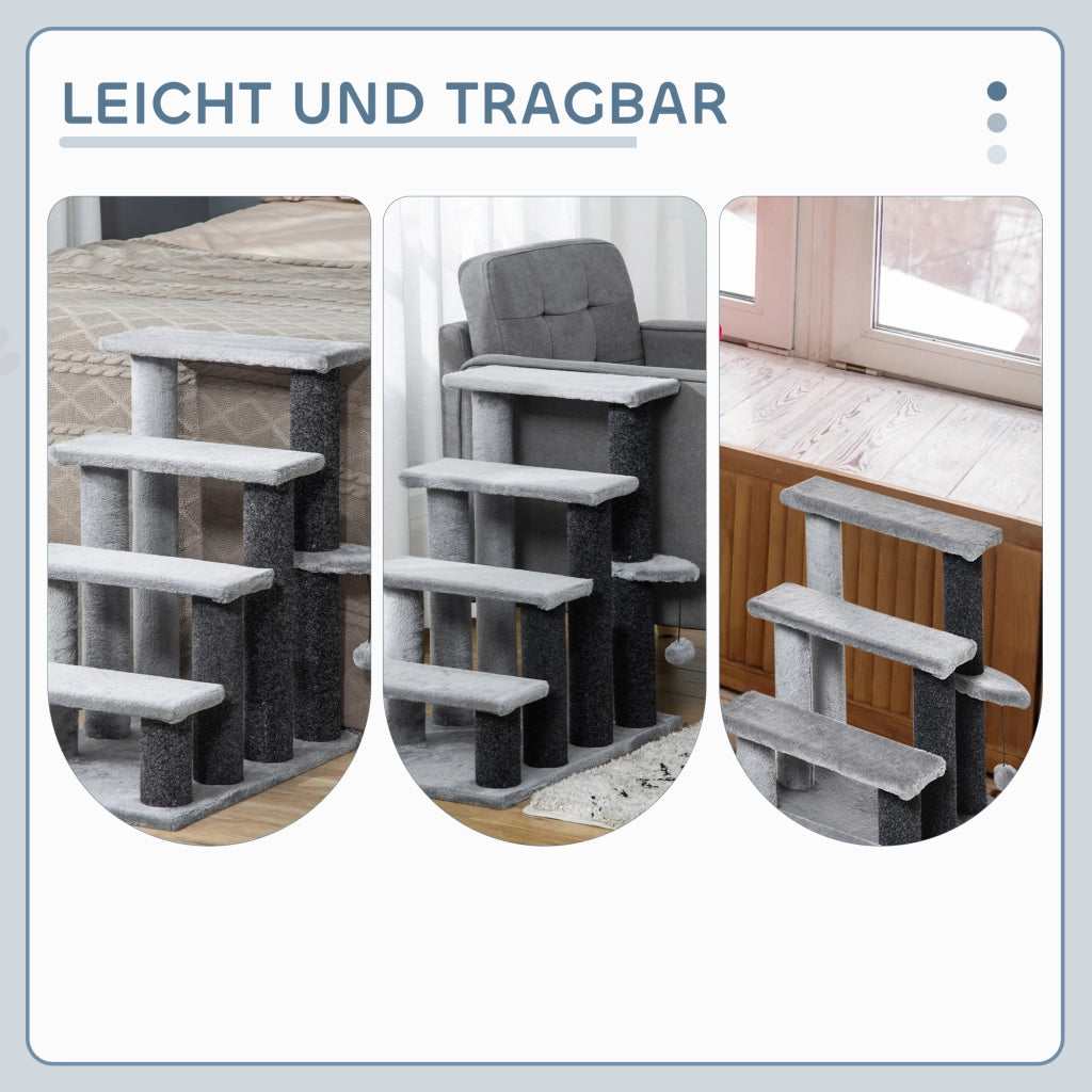 Scala per Gatti 4 Gradini con Pali Graffi ¨C zephmum ¨C Grigio 60x40x64 cm