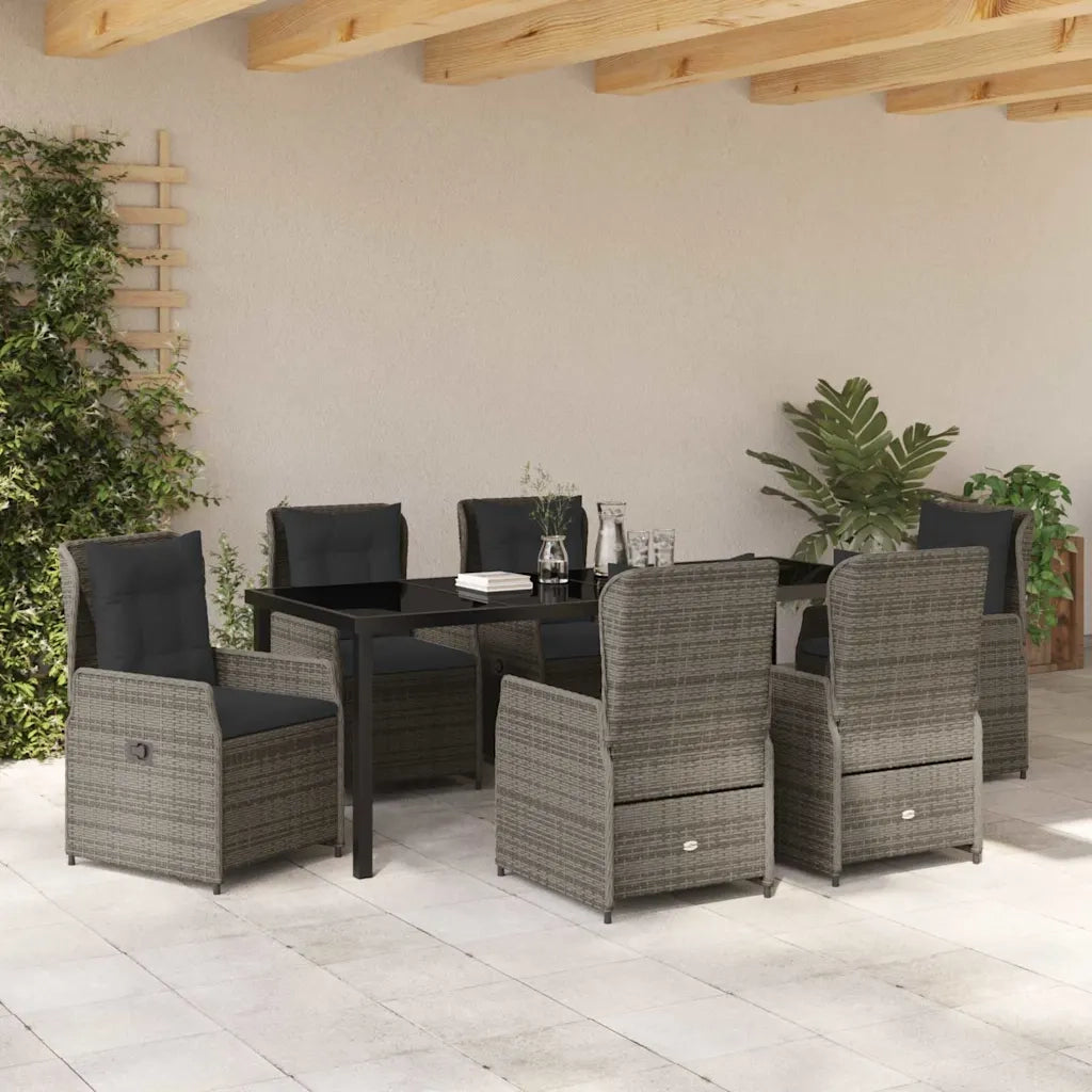 Set da Pranzo per Giardino 7 pcs Grigio polyrattan
