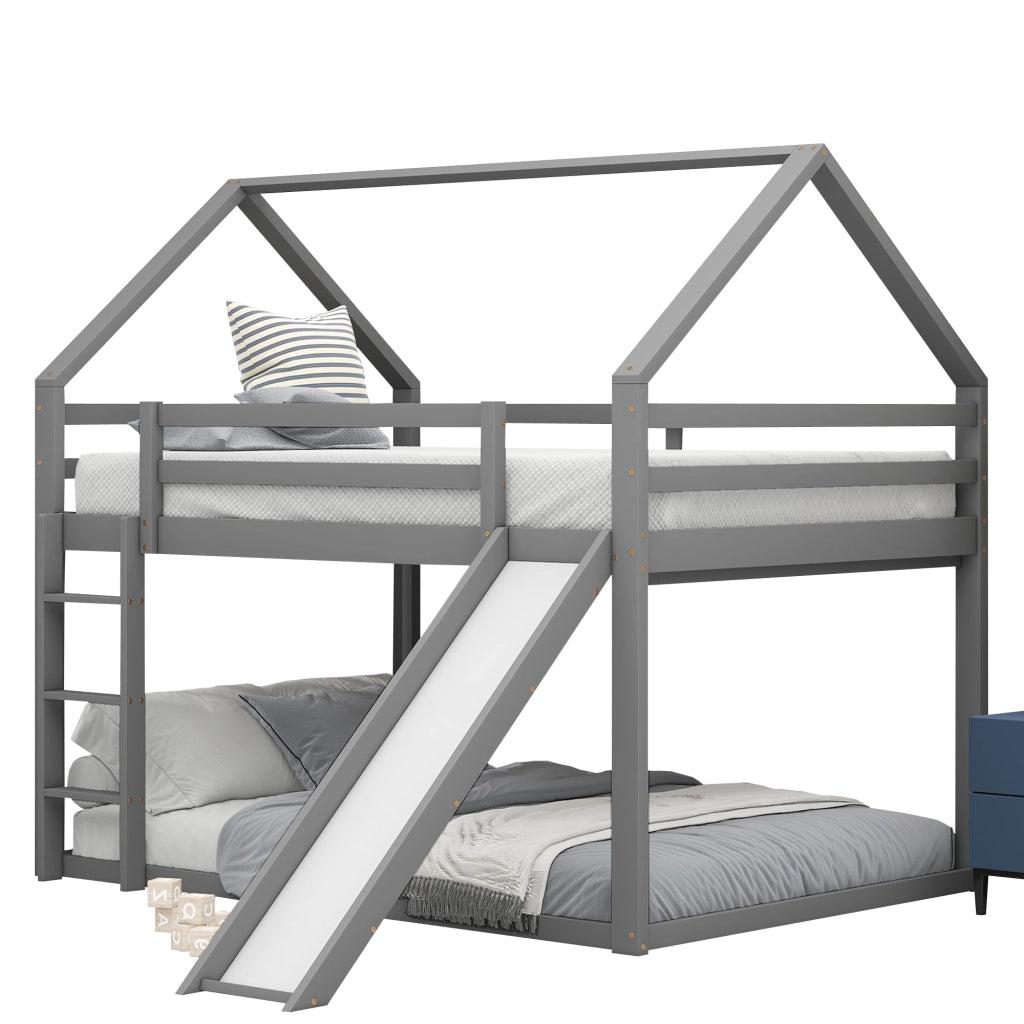 Letto a castello con scivolo in pino grigio 140x200 cm