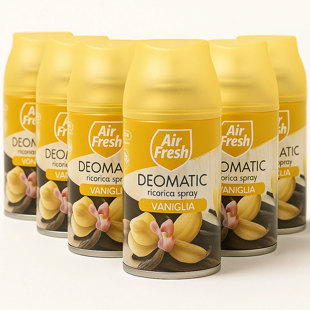 AIR FRESH Deomatic Set 6x250 ml Ricarica Spray Profumatore per Ambiente Vaniglia
