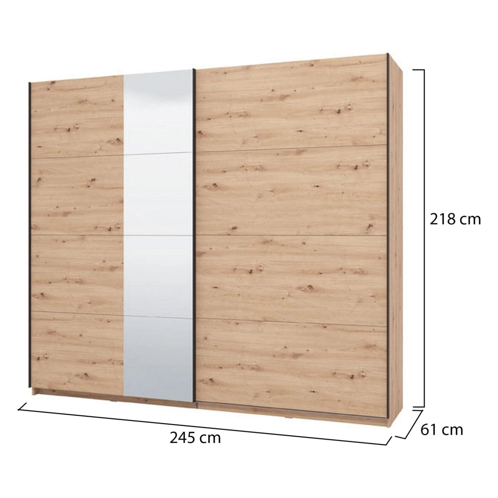 Armadio Camera da Letto Resiutta, Guardaroba Grande 2 Ripiani, 245x217.5h cm Marrone Rovere Nodi