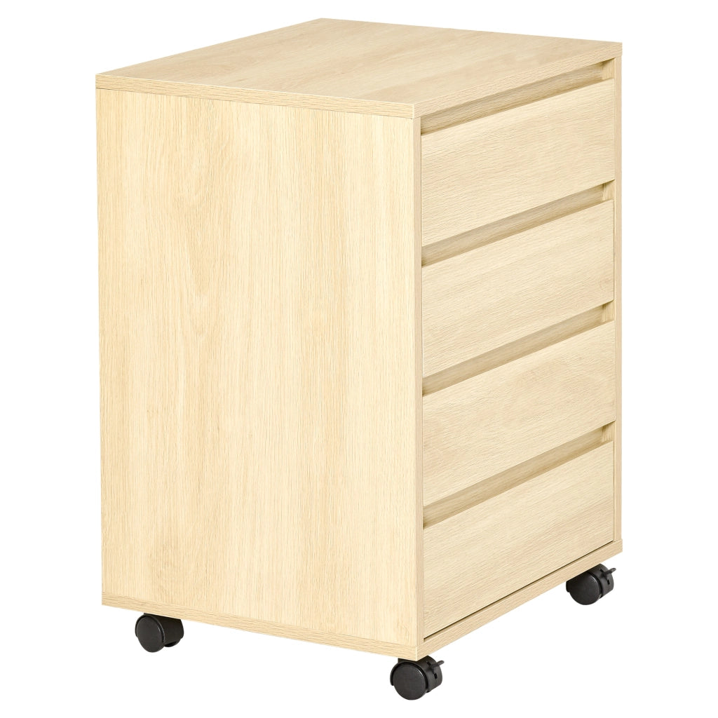 Scrivania con cassetti ¨C zephmum ¨C 4 cassetti, ruote, legno chiaro