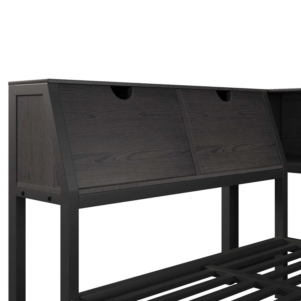 Letto multifunzione 140x200 cm in metallo e MDF con scrivania; LED e cassetti