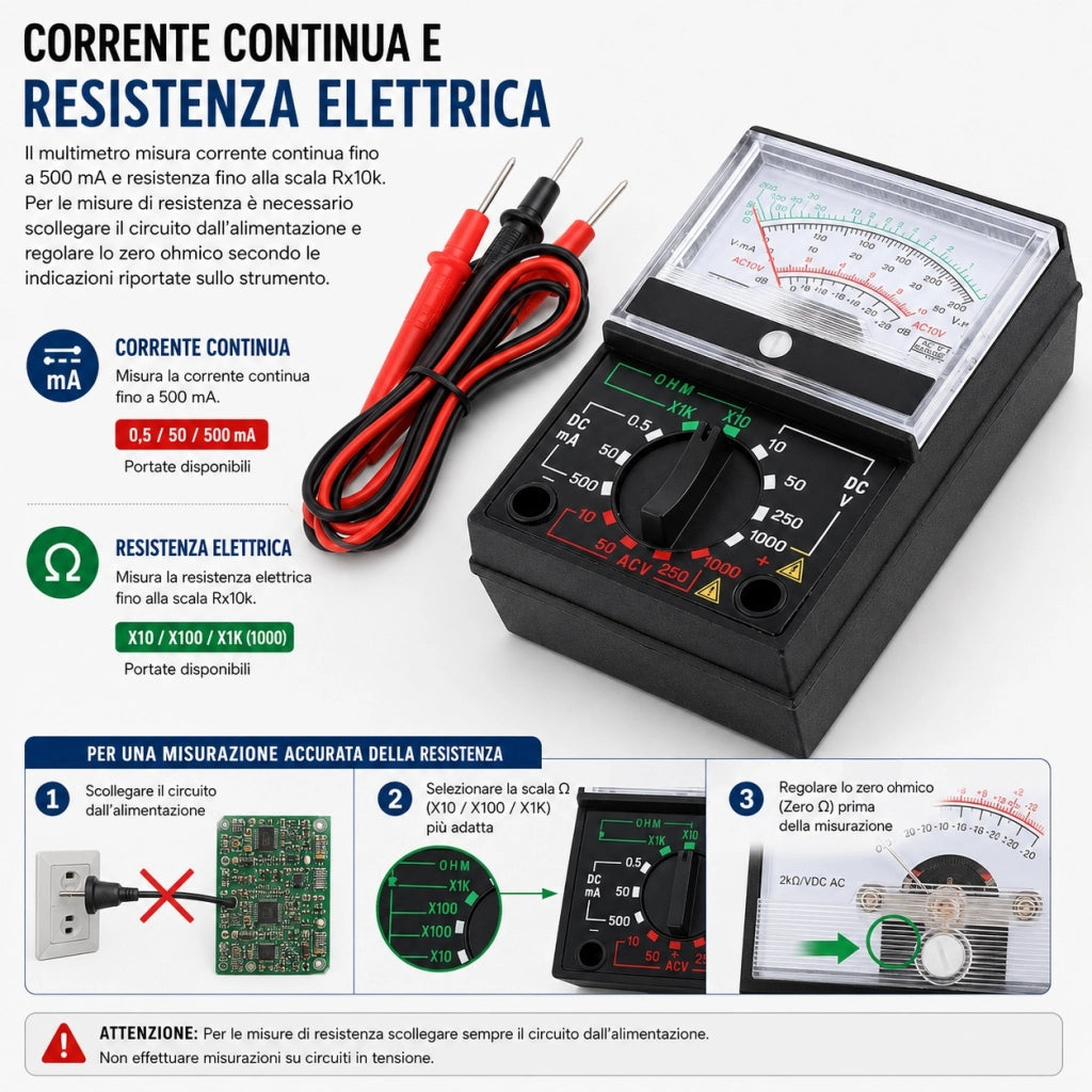 Multimetro Analogico AC/DC 1000 V con Puntali e Batteria VHT02260