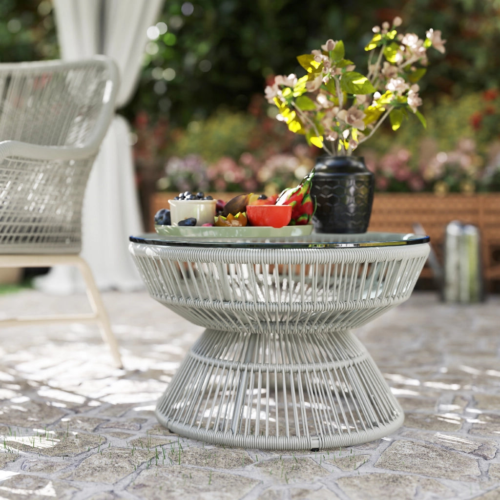 Tavolino da caff¨¨ rotondo da giardino ¨C Xylo ¨C Rattan vetro temperato ? 60x37H cm