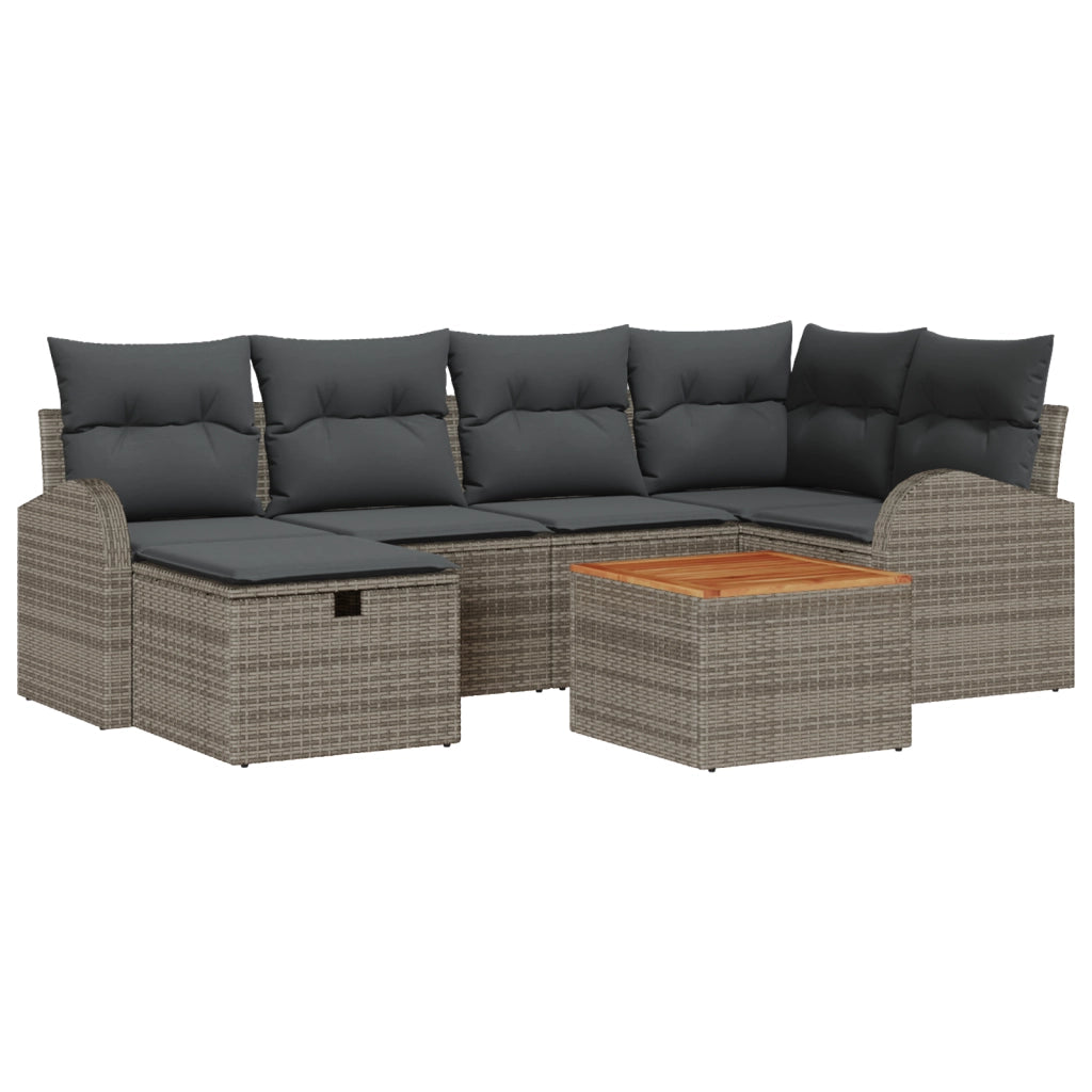 Set di divani da giardino  7 pezzi con cuscini grigi in polyrattan