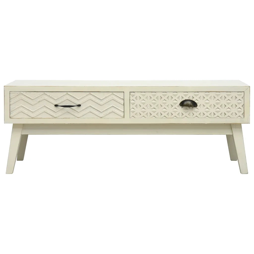 Tavolino CaffÃ¨ 2 Cassetti Intagliati Grigio 110x50x40cm Legno cod mxl 19732