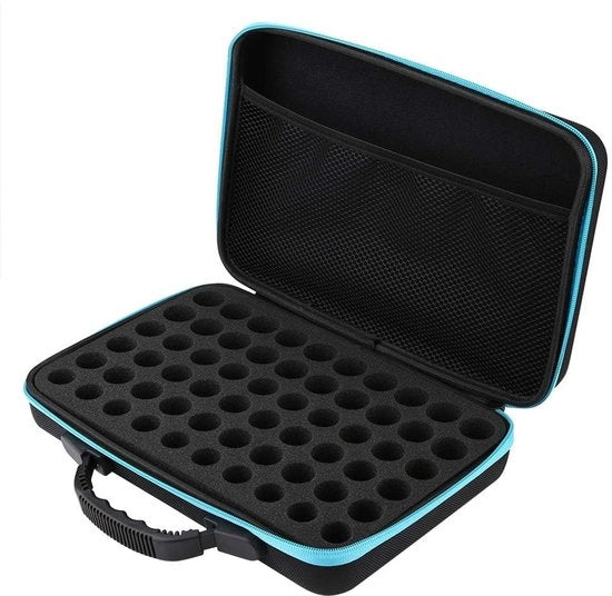 Cassetto di Stoccaggio Grande Capacità - Cassetto di Stoccaggio per 60 Bottiglie - Materiale EVA Idrorepellente - Organizzatore per Oli Essenziali - Borsa da Trasporto con Maniglione - 31 x 22,5 x 7,7 cm - Cassetto di Stoccaggio