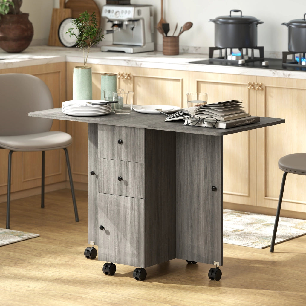 Tavolo da cucina pieghevole con 2 cassetti e 1 anta ¨C zephmum ¨C grigio