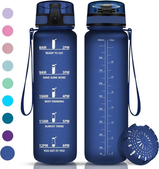 Fles sport, 1 litro, BPA libero, impermeabile all'acqua e riciclabile, fles da bere: apribile con un solo click, adatto per palestra, yoga, campeggio, escursioni