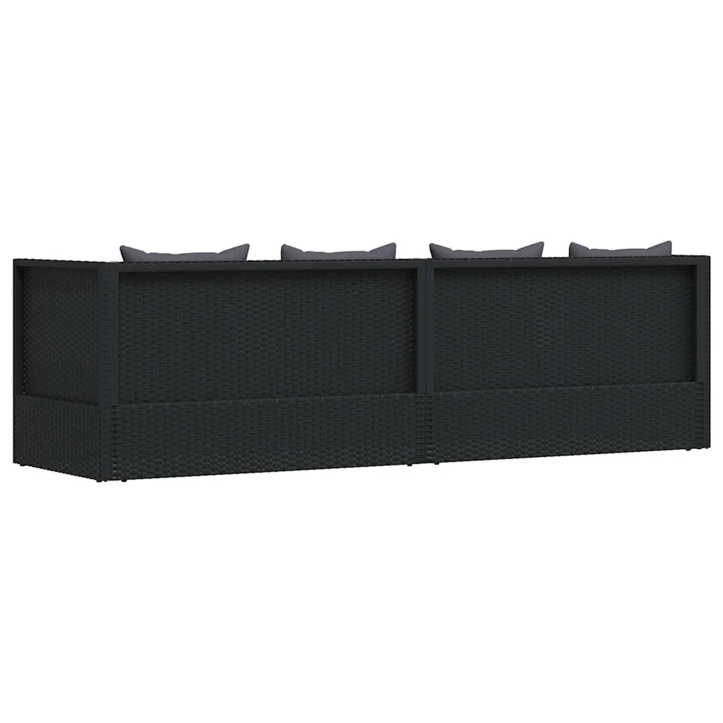 Lettino da Giardino con Cuscini in Polyrattan Nero cod mxl 20838