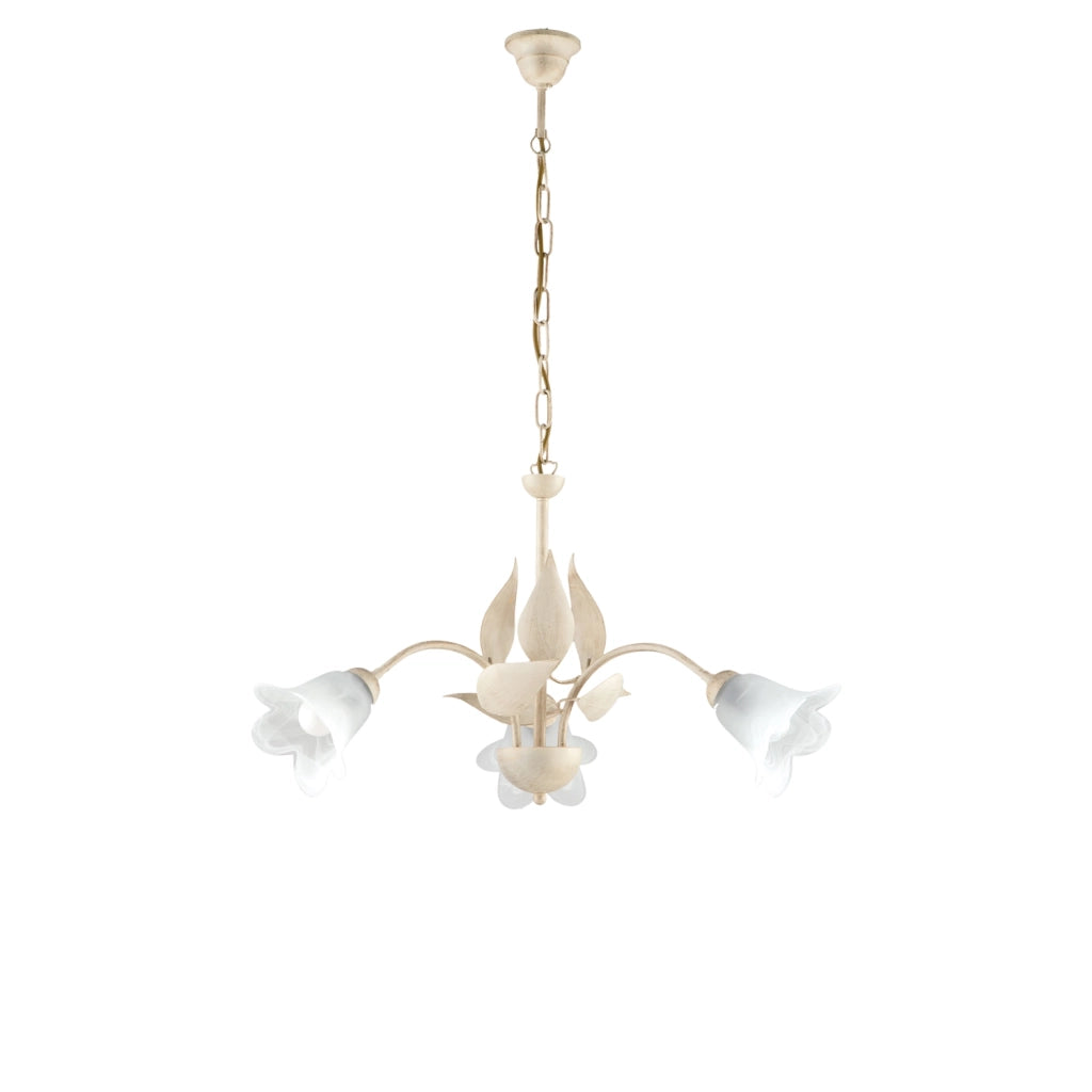 Lampadario 3 Luci Olga Avorio Oro Stile Ferro Battuto Vetro BeLight