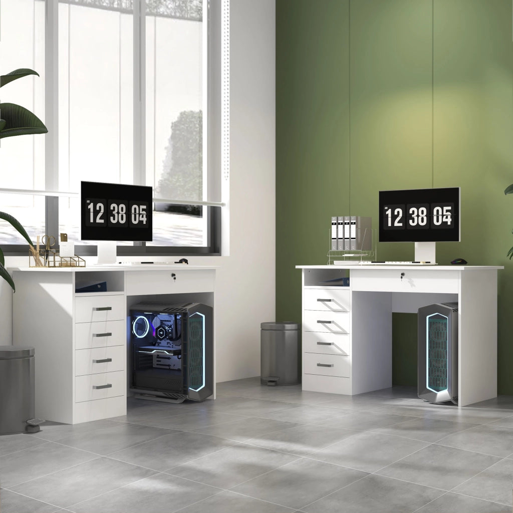 Scrivania moderna con 5 cassetti e ripiano ¨C Xylo ¨C Bianco 110x50x76cm