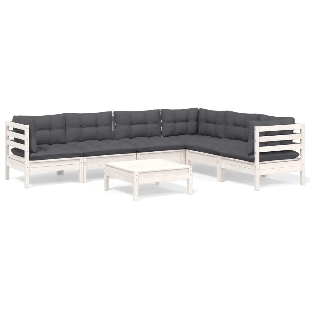 Set Divani da Giardino 7 pz con Cuscini Bianchi Legno di Pino 3096690