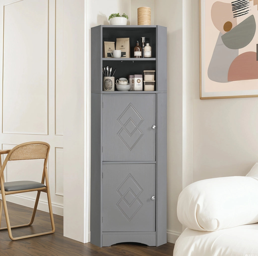 Mobiletto angolare da bagno grigio in truciolato