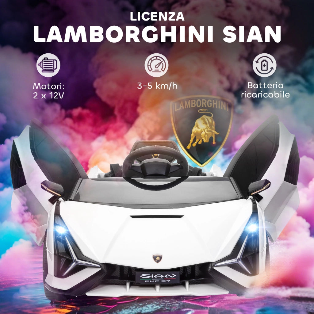 Macchina Elettrica per Bambini 3-5 Anni Lamborghini 12V con Telecomando e Velocit¨¤ 3-5km/h. Bianco