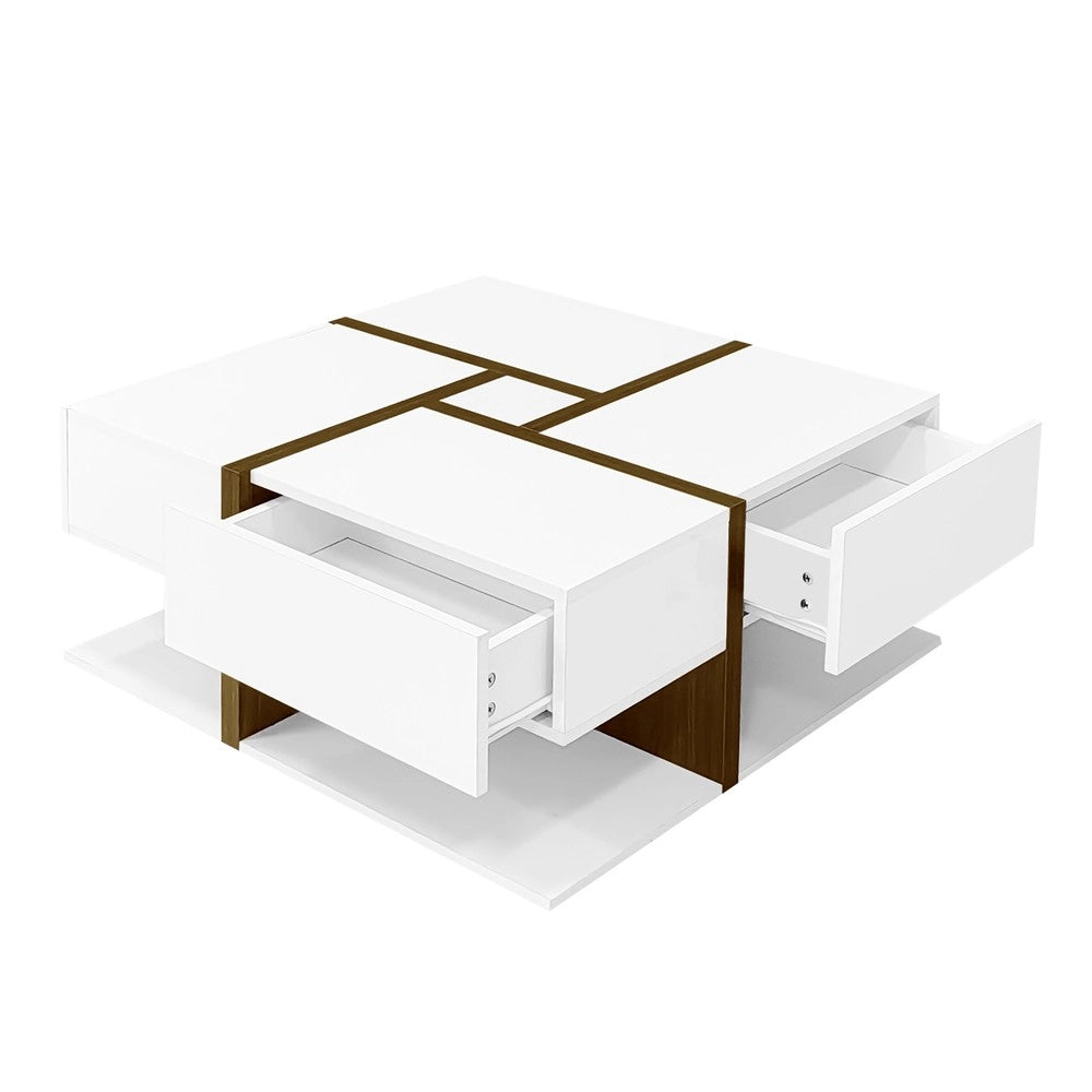 Tavolino da Caff¨¨ Lucido con Cassetti ¨C MINIMAL ¨C Bianco, 78x78x34,8 cm