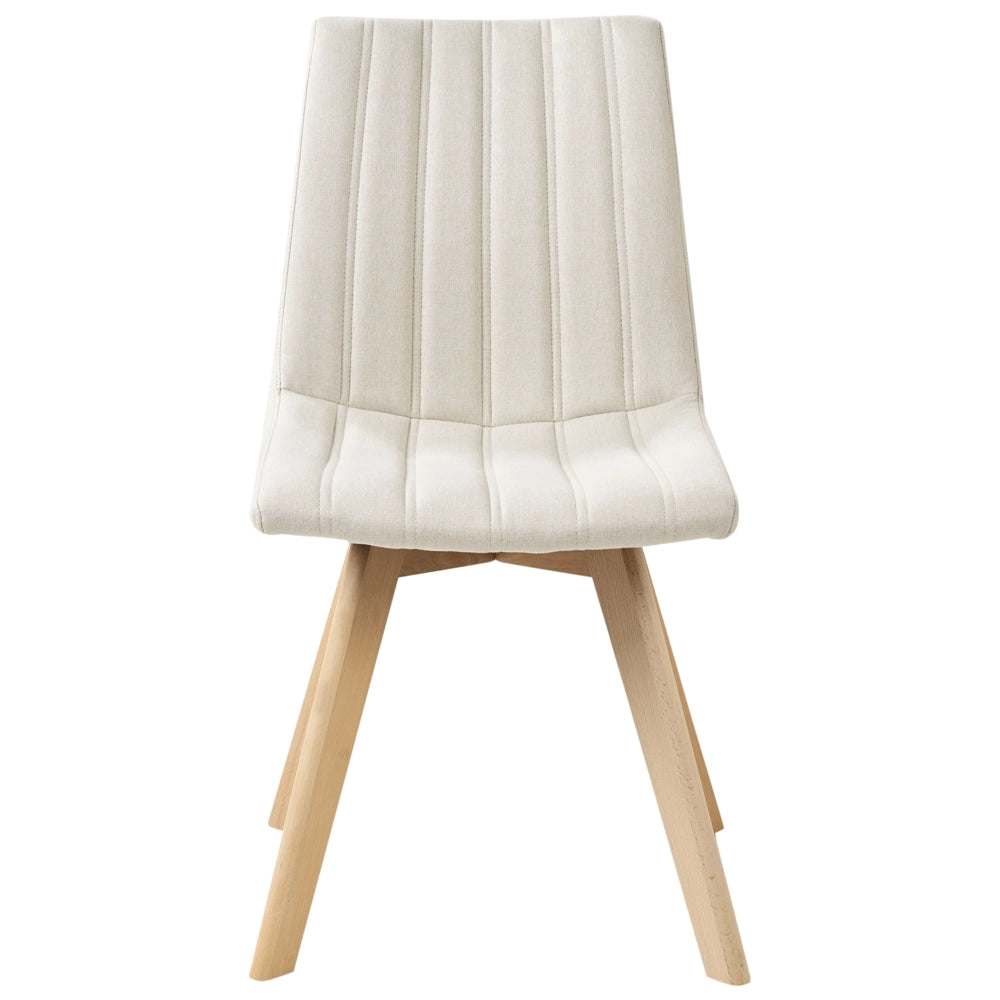 Set di 2 Sedie da Pranzo Tessuto bianco sporco e Gambe in Legno Imbottitura verticale Schienale curvo