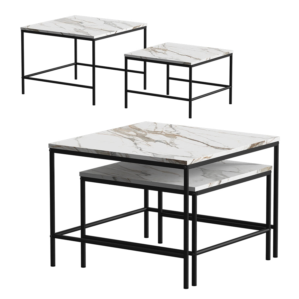 Vicco Tavolino da divano Bianco/nero 60 x 60 cm 2 parti