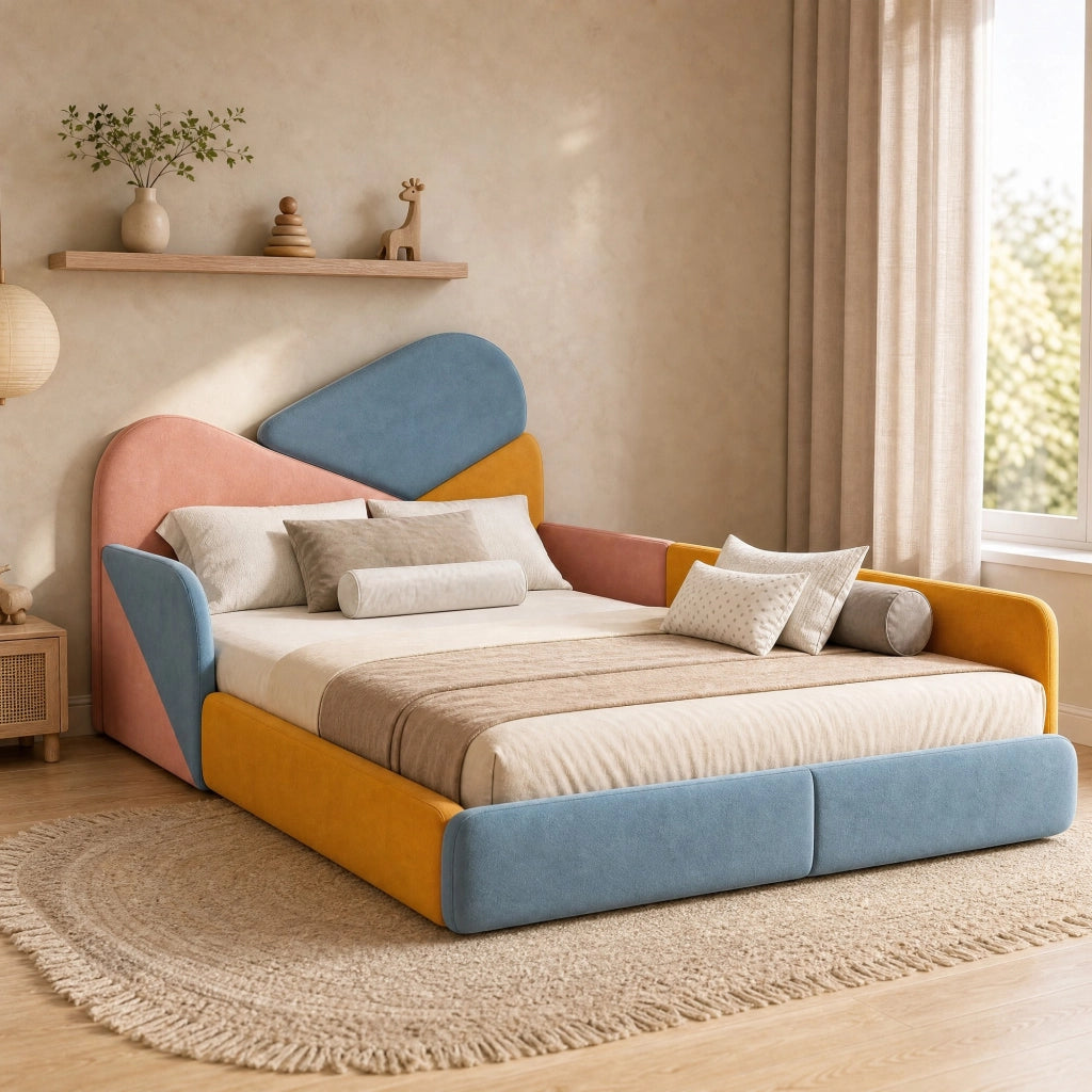 Letto imbottito per bambini 140x200 cm, patchwork multicolore