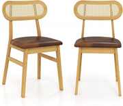 Set 2 Sedie Sala da Pranzo 49 x 48 x 79cm, Sedie da Cucina Moderno con Schienale Ergonomico in Rattan e Seduta in Pelle, Capacità di Carico 180 kg, per Soggiorno e Salotto (Marrone)