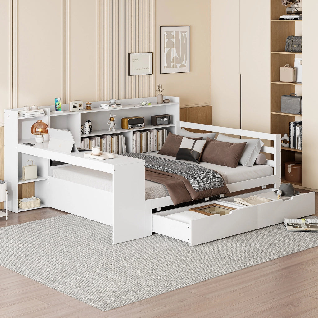 DIVANO LETTO Multifunzionale 140x200 cm Legno Bianco con scrivania e presa