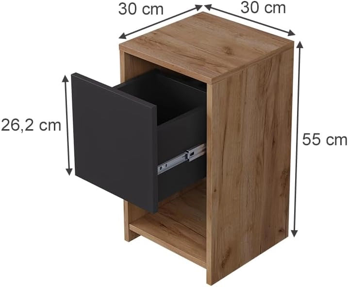 Comodino Evo, Quercia dorata/antracite, Set di 2