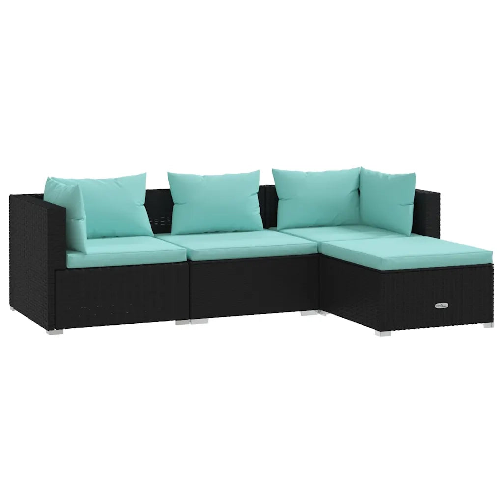 Set Divani da Giardino 4 pz | Set Salotto da Giardino con Cuscini in Polyrattan Nero