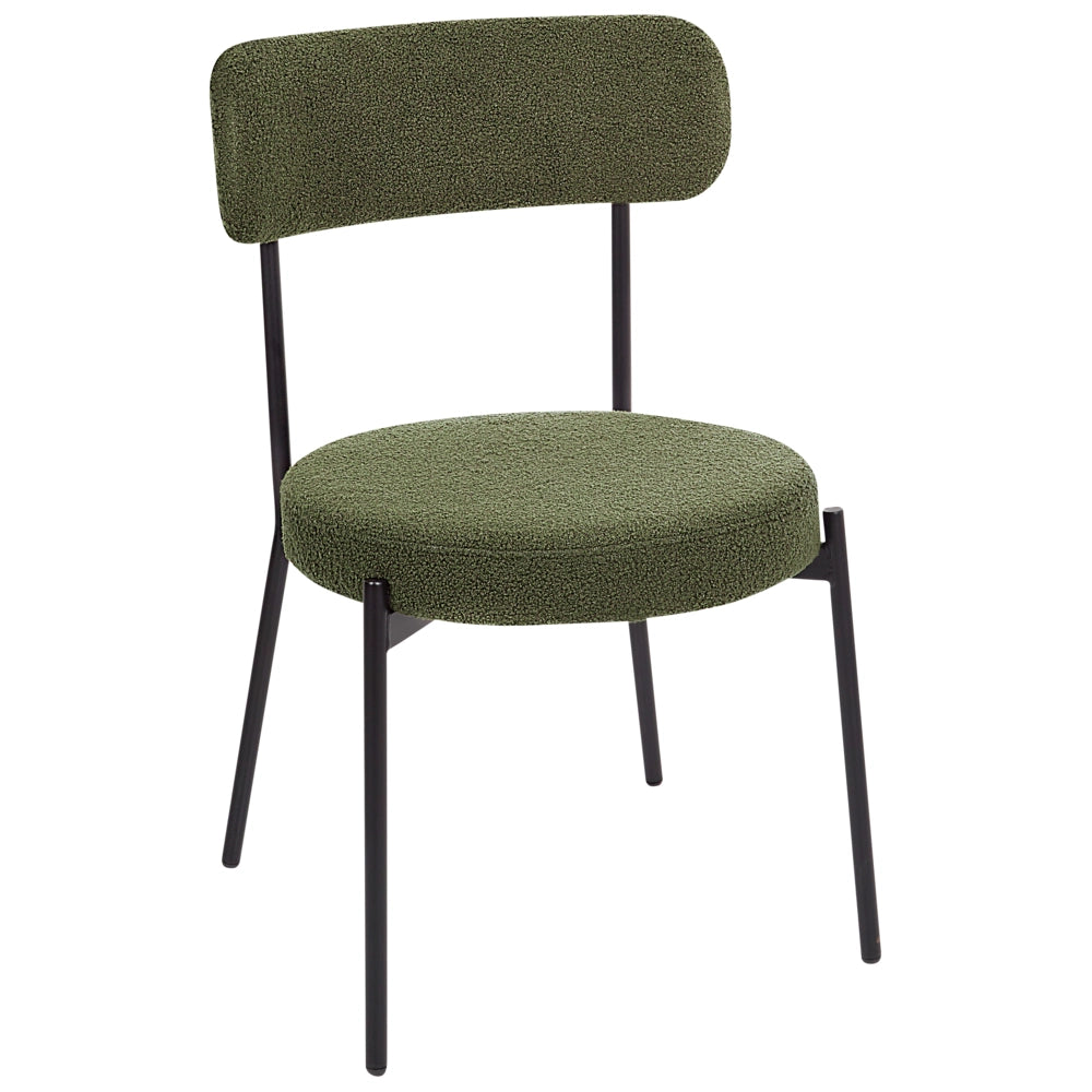 Set di 2 sedie per sala da pranzo Boucle verde scuro Gambe in acciaio nero Sedute per sala da pranzo di design moderno