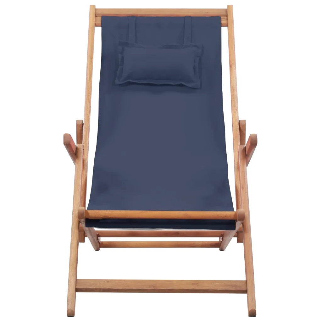 Sdraio da Spiaggia Pieghevole Telaio in Legno e Tessuto Blu 43996