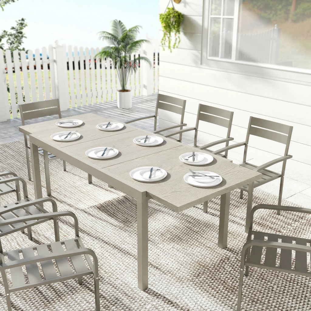 Tavolo da Giardino Allungabile per 8-10 Persone, in Alluminio e Acciaio, 154/214x85x75 cm, Grigio Chiaro