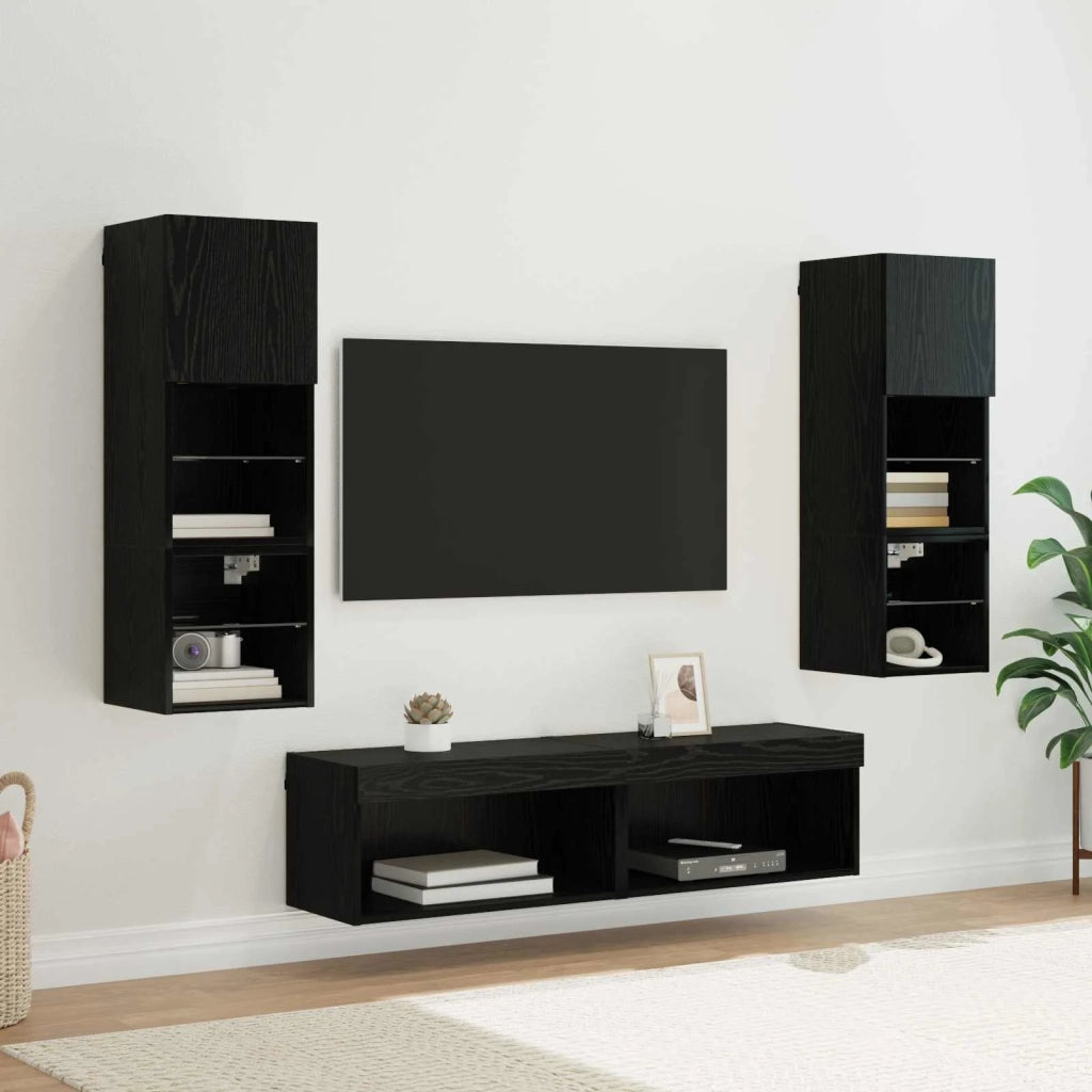 Unità TV da Parete 6 pcs Rovere Nero Legno multistrato 3402931
